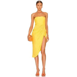 GAUGE81 Lica Short Silk Strapless Dress Lemon Small NEW NWT!
